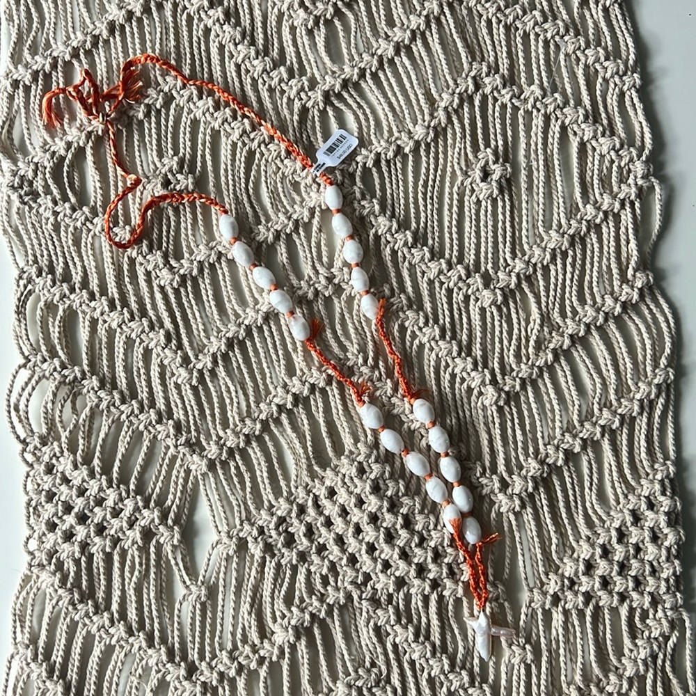 Free People Easy Does It Pearl Strand Necklace Cross Boho New with Tag - Picture 2 of 5